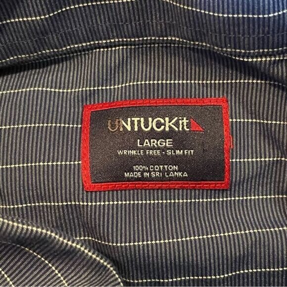 UNTUCKit Gifford Shirt Mens Large Blue Striped Wrinkle Free Collared Button Down - Picture 5 of 8